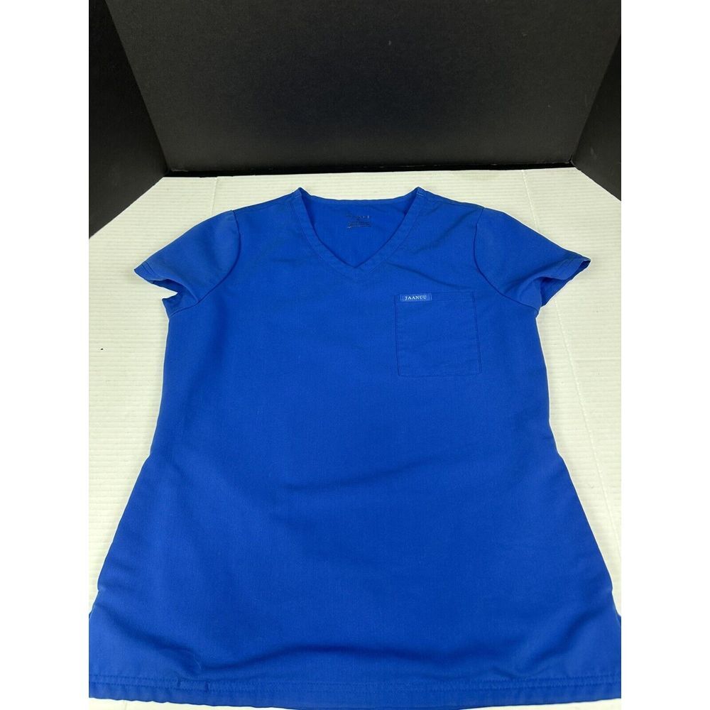 Jaanuu 3 Pocket V-Neck Scrub Top Womens Small Royal Blue Nurse Medical